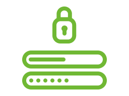 Green icon of credential inputs and a locked padlock