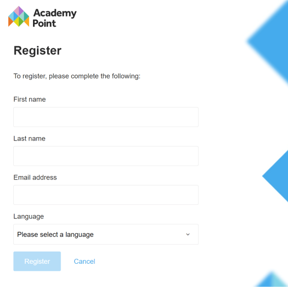 A screenshot of the Academy Point user registration form