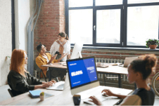 A team of professionals working in a modern office